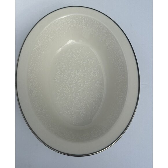 Noritake Affection Oval Serving Bowl 10” Ivory Floral Silver Trim Vintage 7192 - Picture 2 of 10